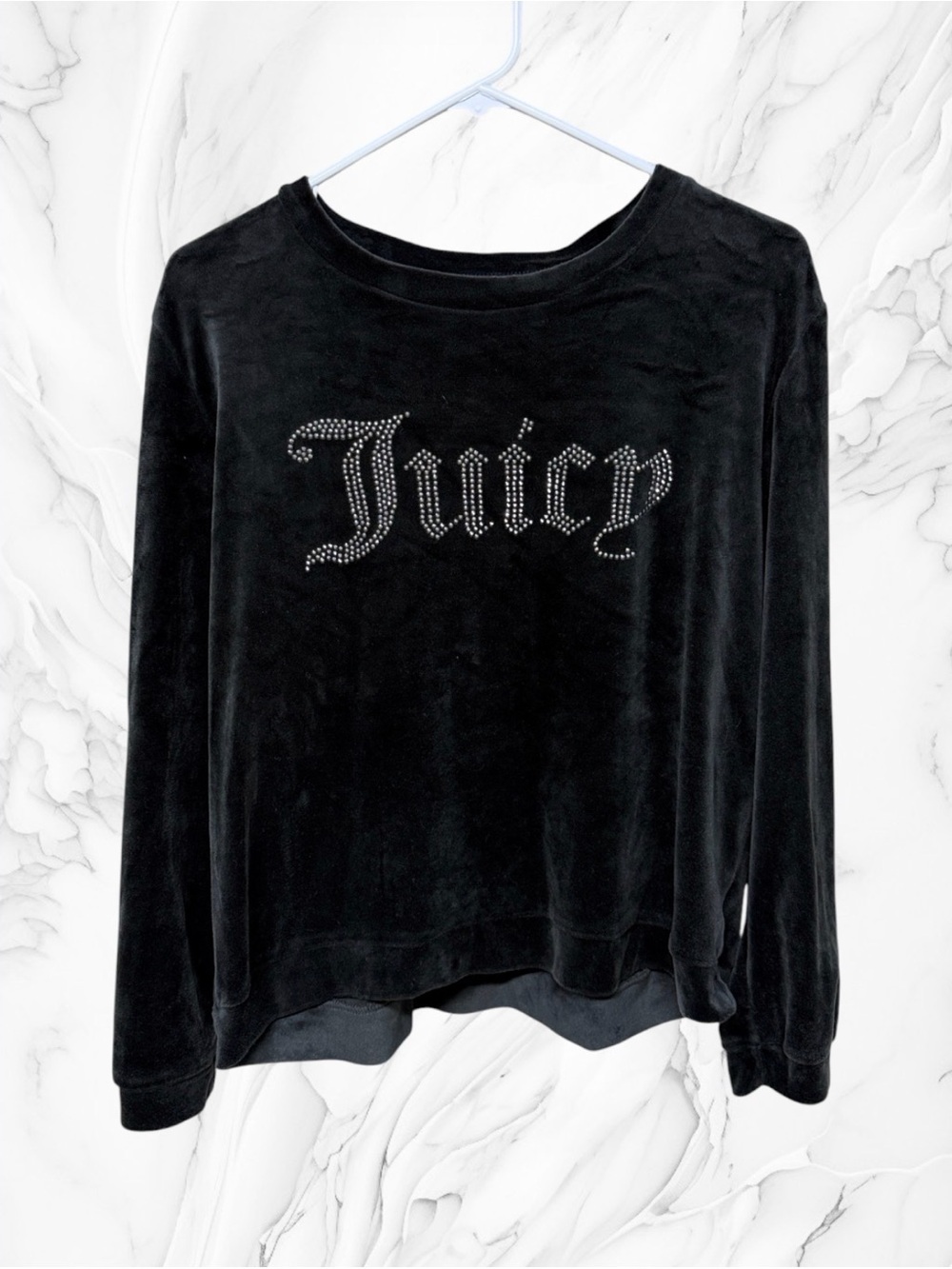 Juicy Couture Black Velour Rhinestone Logo Pullover large